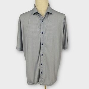 HORN LEGEND Mens XL Geometric Print Button Up‎ Shirt Bamboo Charcoal Luxury Polo